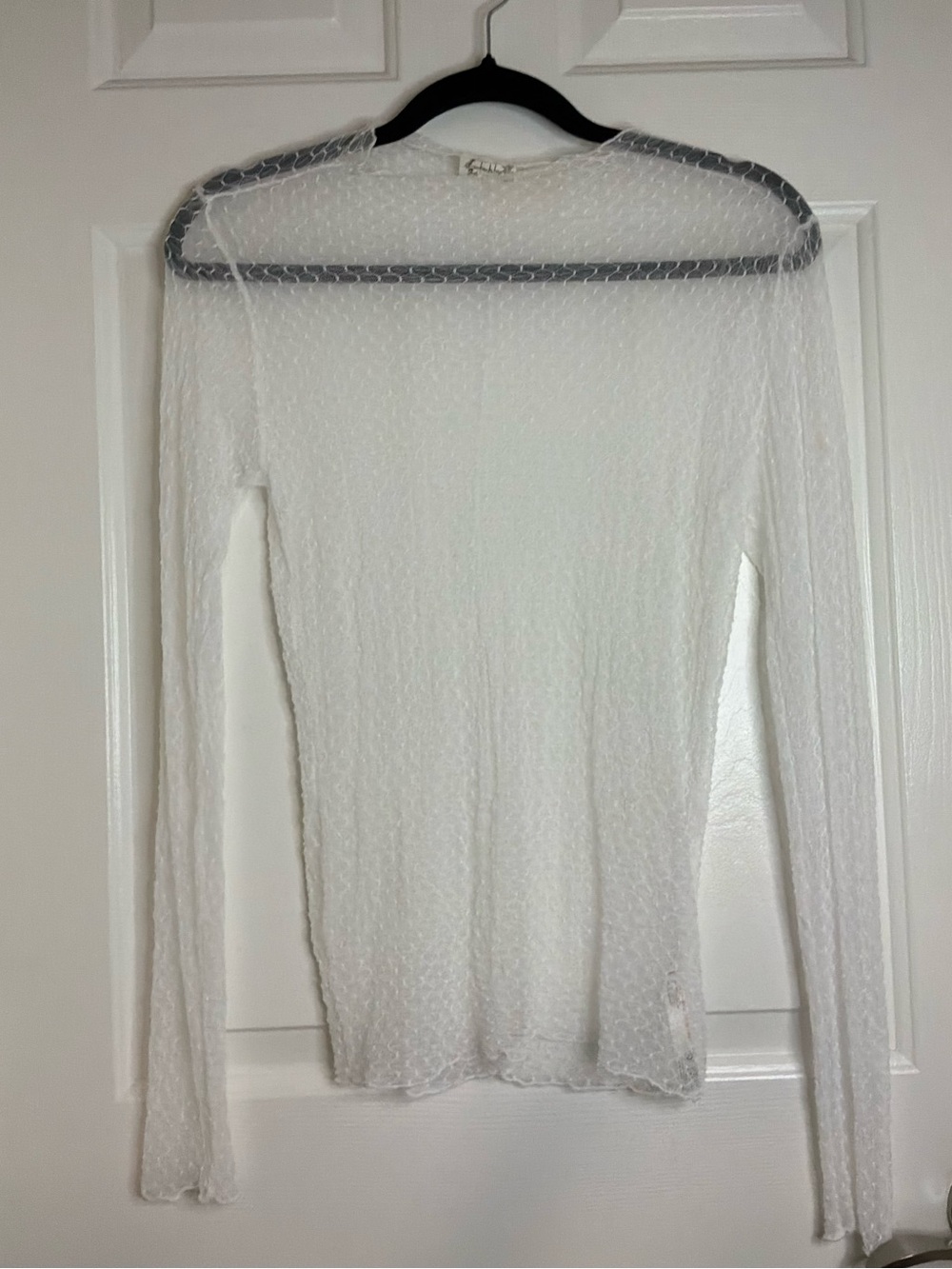 Free People White Sheer Long-Sleeve Dotted Mesh Top Very transparent